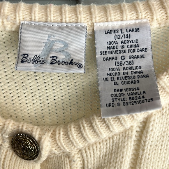 Vintage Bobbie Brooks Off White / Vanilla Heavyweight Cardigan Sweater - Picture 4 of 7